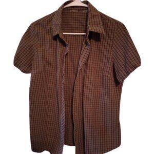 Faded Glory Women's Button Down Shirt Checked Brown Casual Size M (Mis064)